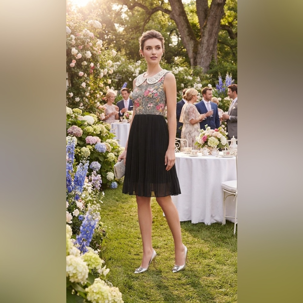 Yumi kim | crochet neck flower dress with black skirt | size 10